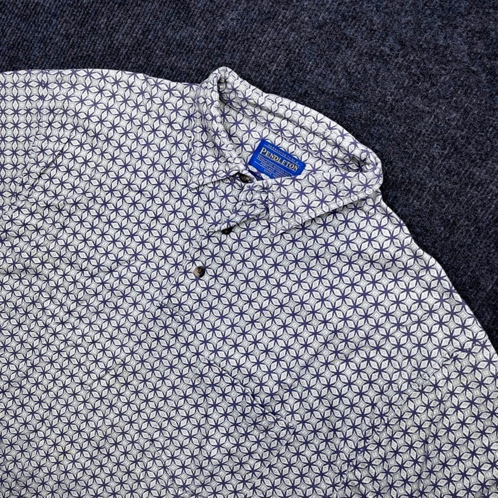 Pendleton Mens XL Polo Shirt Blue Green‎ Geometric Diamond 100% Cotton Y2K Style